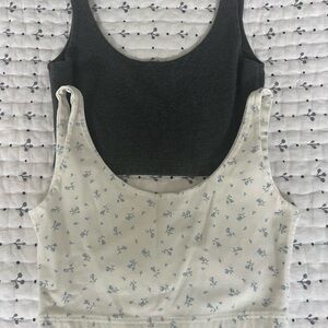 Brandy Melville Blue Floral and Black Crop Tanks